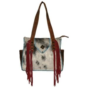 Brown and White Fringe Tote Bag